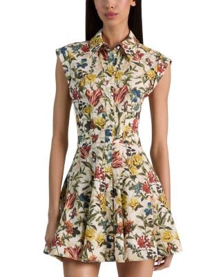 Alice and Olivia Kim Paneled Corset Flared Mini Shirt Dress