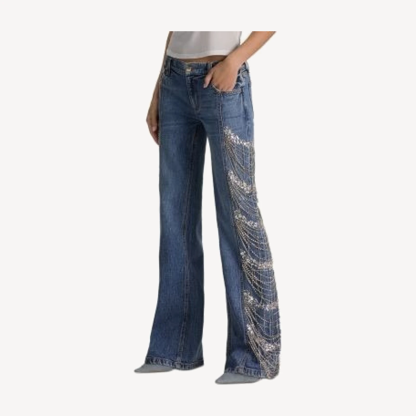 Alice and Olivia Roxie Low Rise Embellished Jeans in Brooklyn Blue