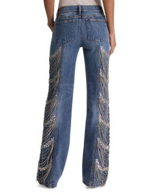 Alice and Olivia Roxie Low Rise Embellished Jeans in Brooklyn Blue