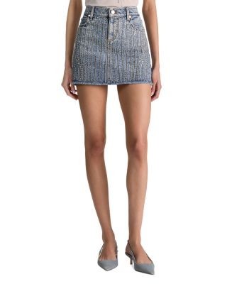 Alice and Olivia Kiera Embellished Denim Mini Skirt