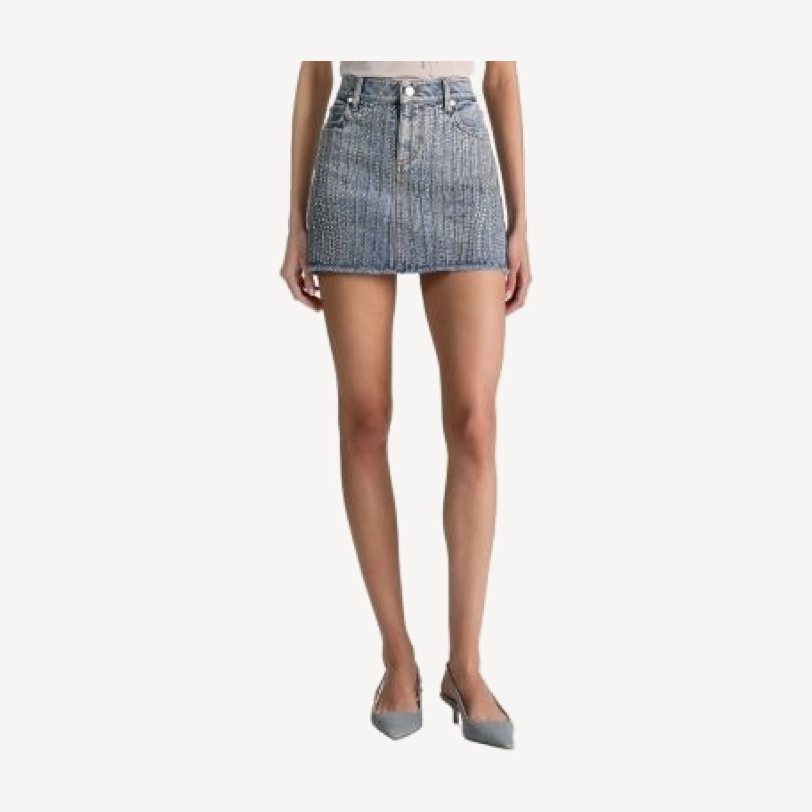 Alice and Olivia Kiera Embellished Denim Mini Skirt