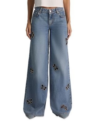Alice and Olivia Amazing Low Rise Embellished Cutout Jeans in Fiona Vintage Blue