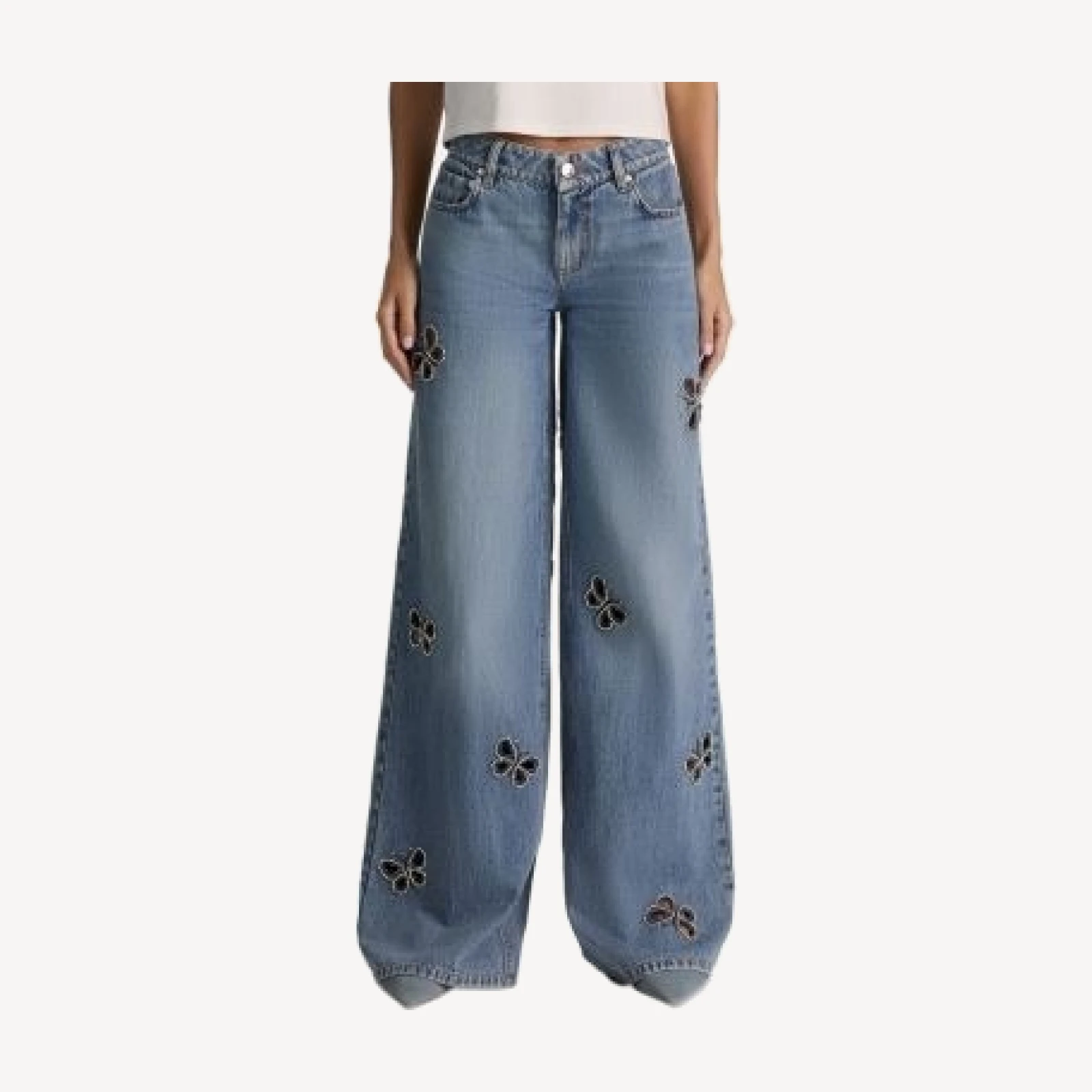 Alice and Olivia Amazing Low Rise Embellished Cutout Jeans in Fiona Vintage Blue