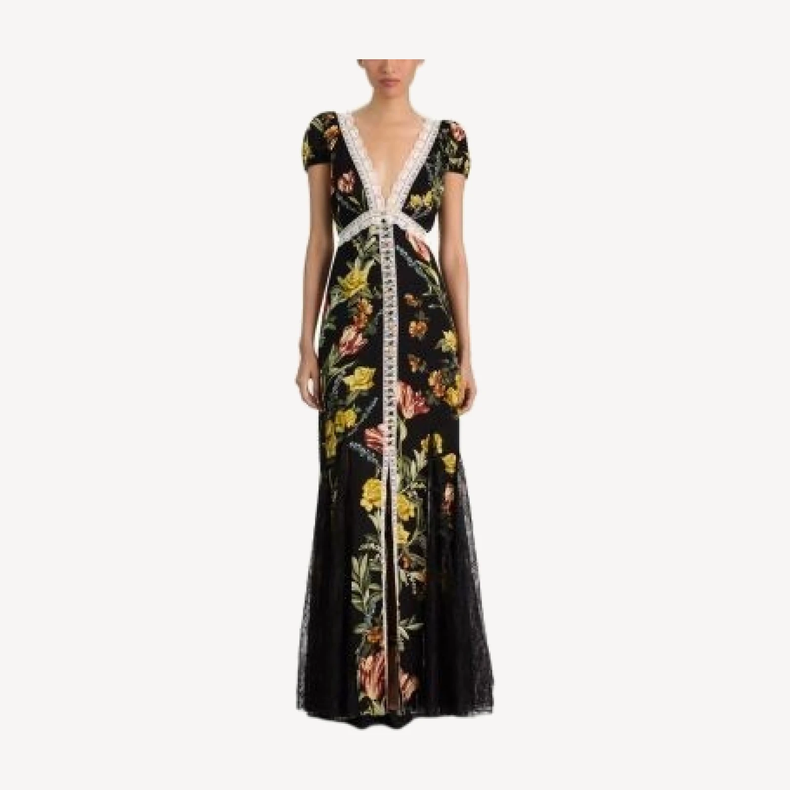Alice and Olivia Rose Deep V Lace Trim Maxi Dress