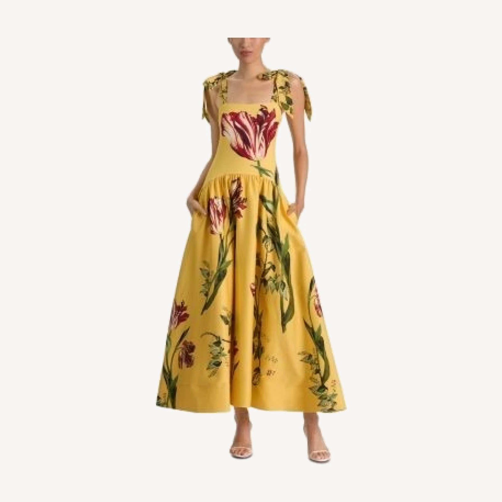 Alice and Olivia Oriana Tie Strap Drop Waist Full Midi Dress