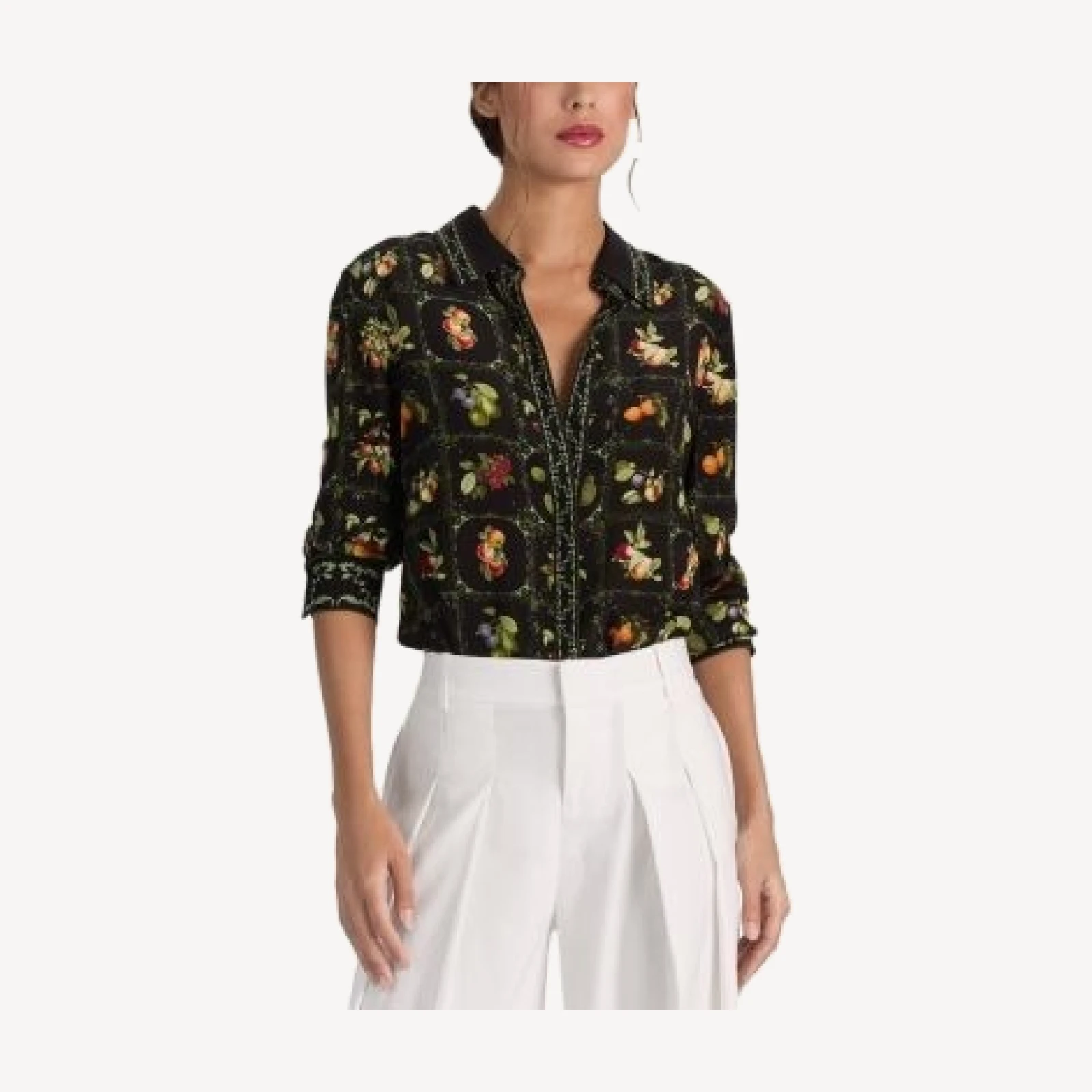 Alice and Olivia Willa Printed Collared Silk Top