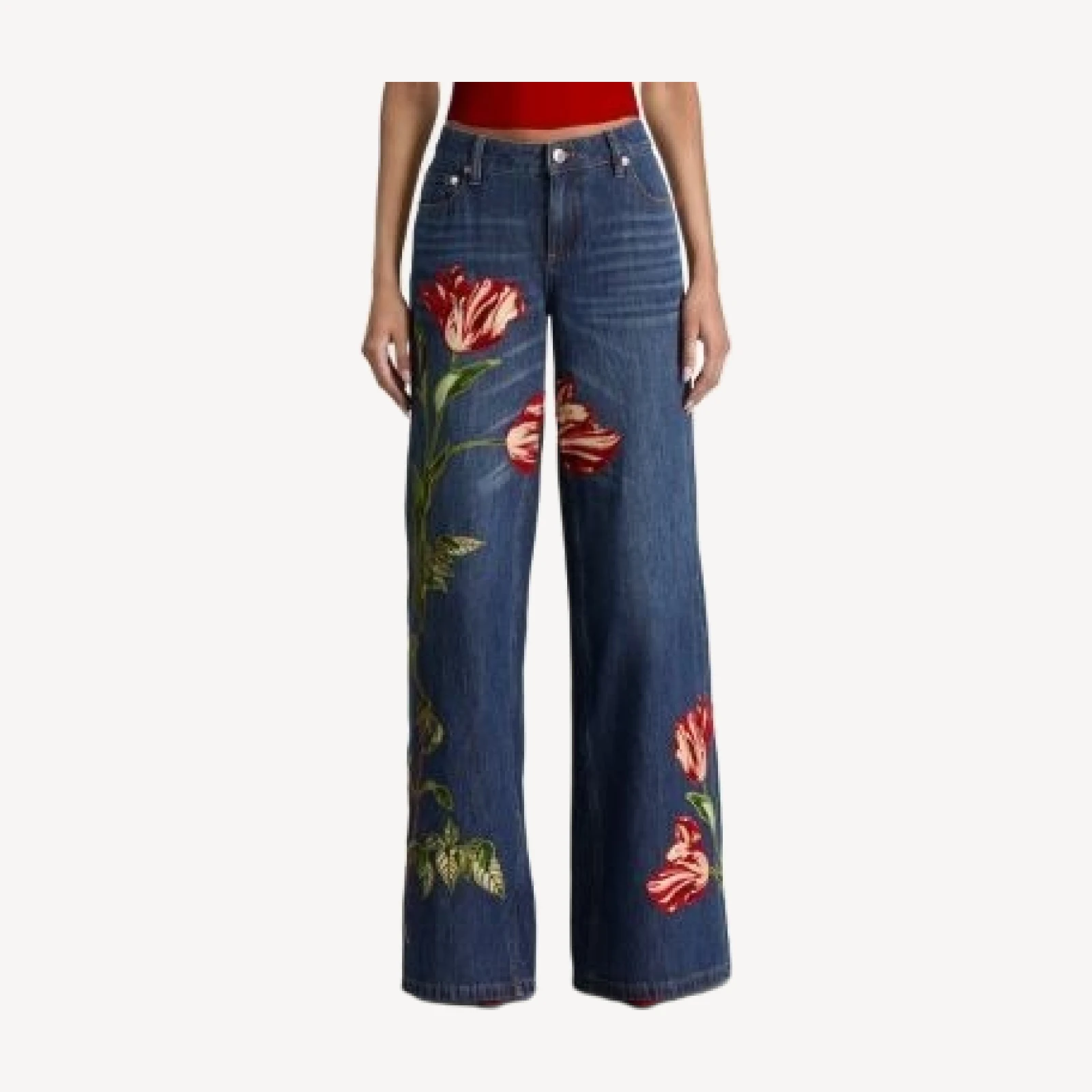 Alice and Olivia Low Rise Baggy Wide Leg Jeans in Freyja Blue/Soft Tulip
