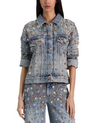 Alice and Olivia Jesse Embellished Oversized Denim Trucker Jacket