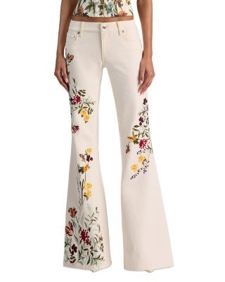 Alice and Olivia Emryn Low Rise Flare Jeans in Vanilla Multi