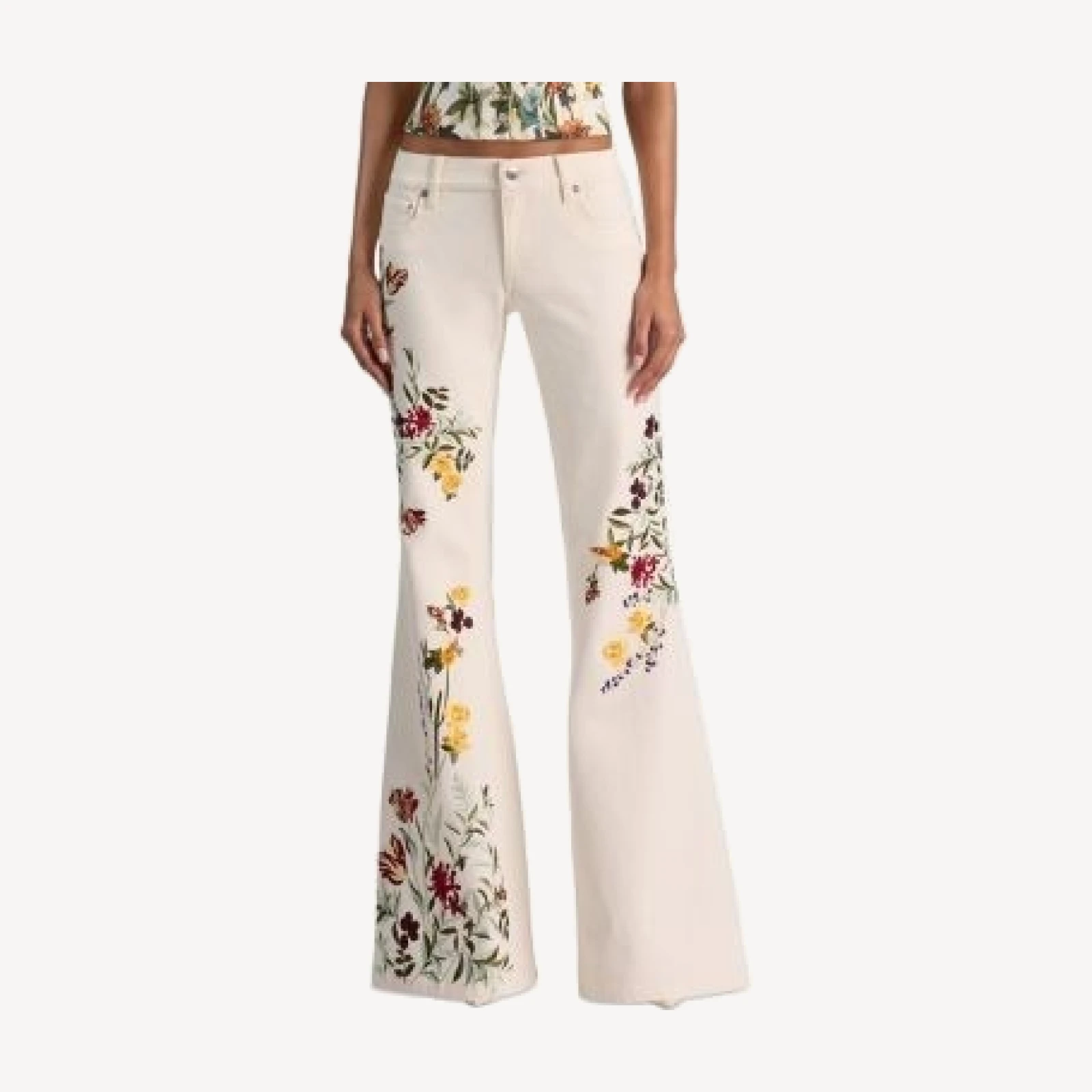Alice and Olivia Emryn Low Rise Flare Jeans in Vanilla Multi