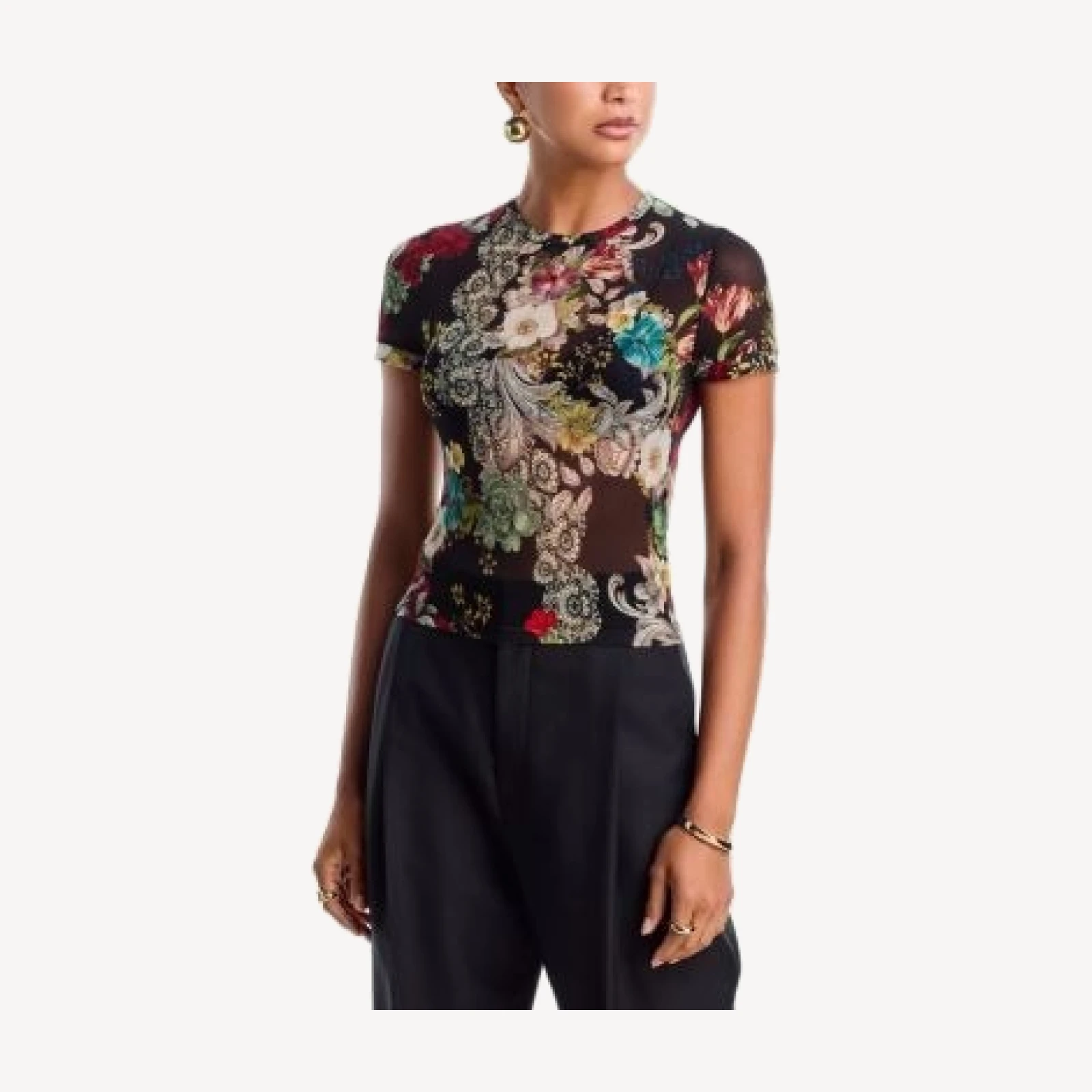 Alice and Olivia Tess Printed Mesh Crewneck Tee