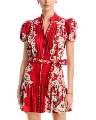 Alice and Olivia Cora Cotton Stretch Short Sleeve Tiered Mini Dress