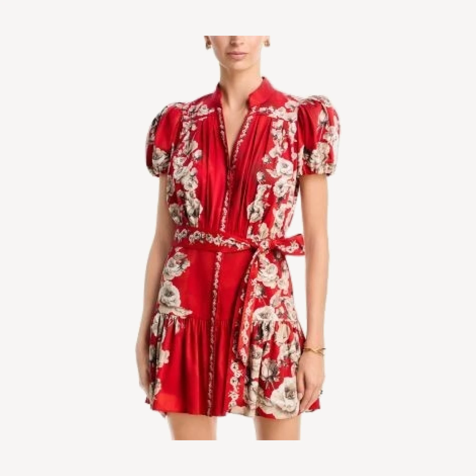 Alice and Olivia Cora Cotton Stretch Short Sleeve Tiered Mini Dress