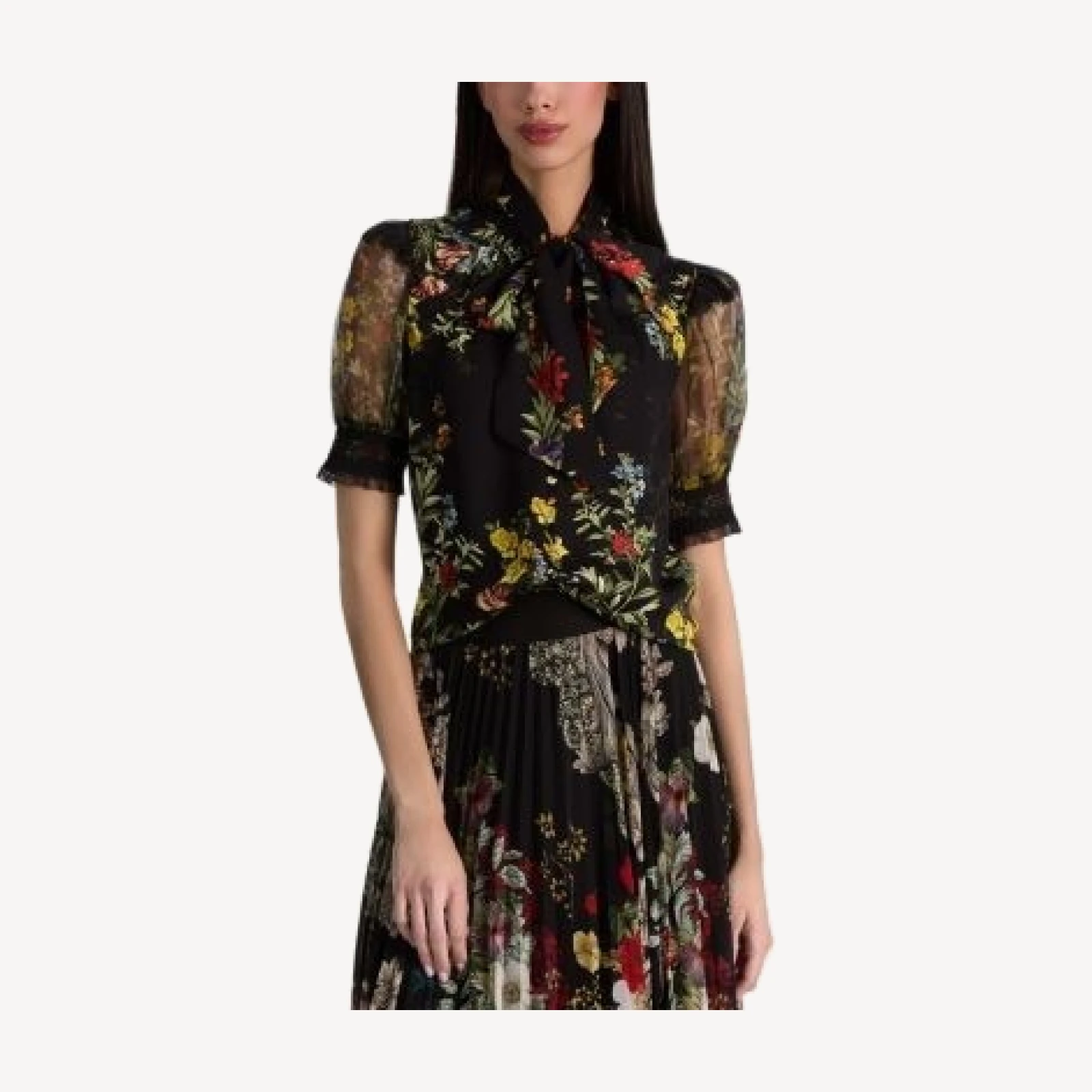 Alice and Olivia Brentley Tie Neck Puff Sleeve Blouse