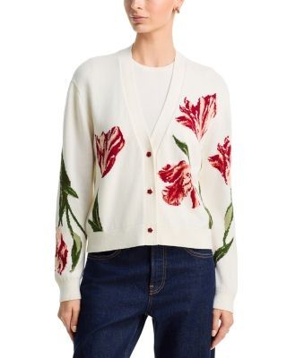 Alice and Olivia Bradley Intarsia Short V Neck Cardigan Sweater