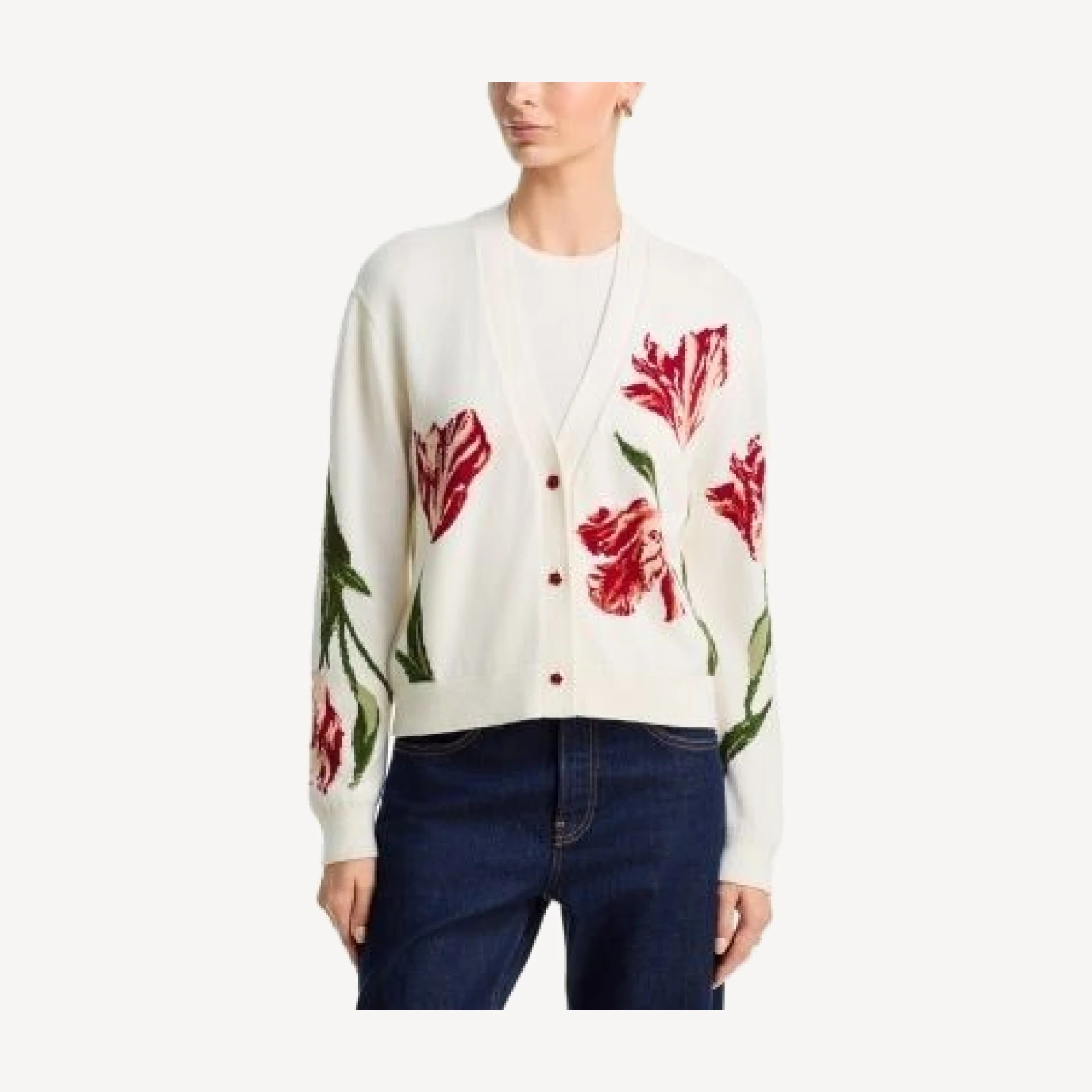 Alice and Olivia Bradley Intarsia Short V Neck Cardigan Sweater
