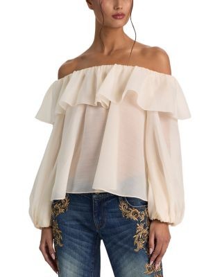Alice and Olivia Alta Off-the-Shoulder Ruffled Top