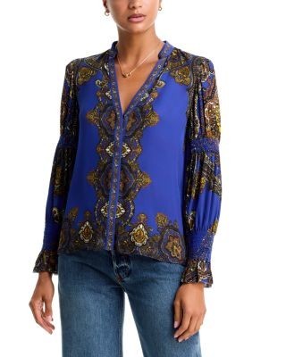 Alice and Olivia Ilan Printed Button Front Blouse
