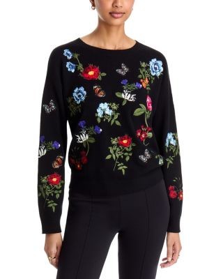 Alice and Olivia Teanna Embroidered Crewneck Sweater