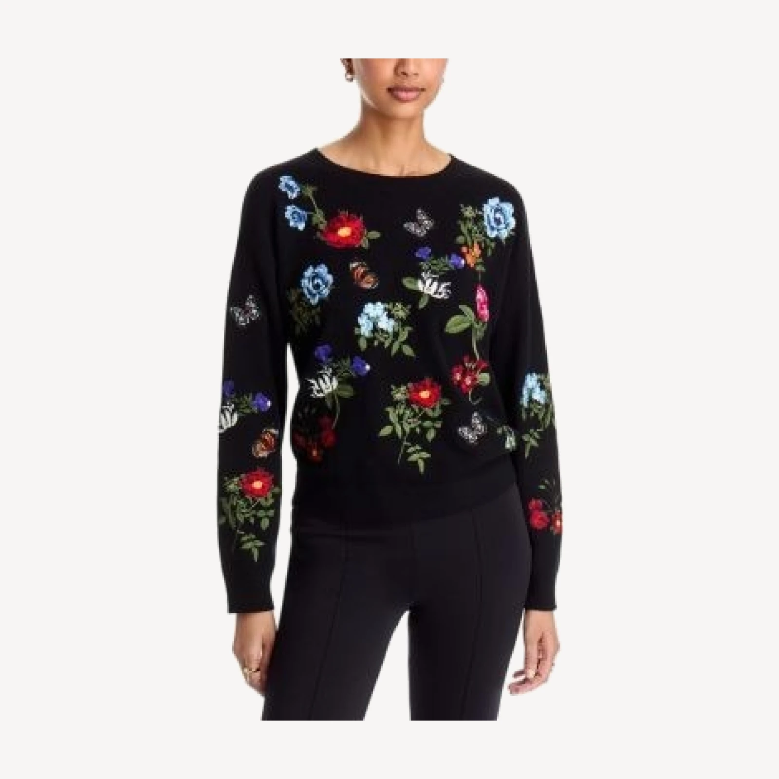 Alice and Olivia Teanna Embroidered Crewneck Sweater