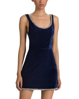 Alice and Olivia Charlotte Velvet Rhinestone Trim Mini Dress