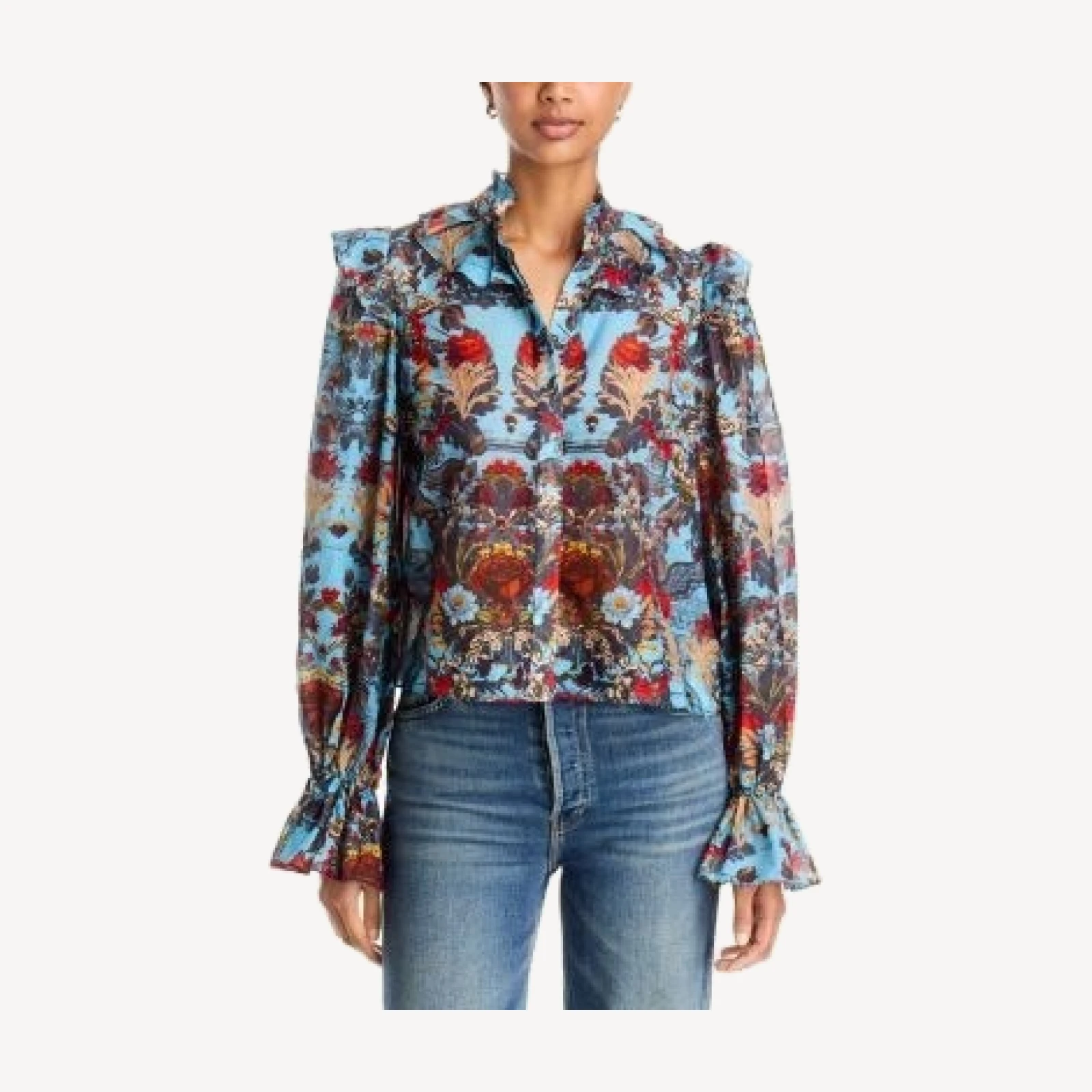 Alice and Olivia Bernice Cotton Victorian Ruffled Blouse