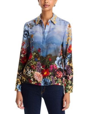 Alice and Olivia Willa Silk Placket Top