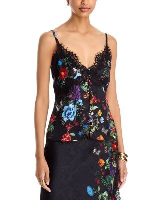Alice and Olivia Melodie Lace Trim Button Front Camisole