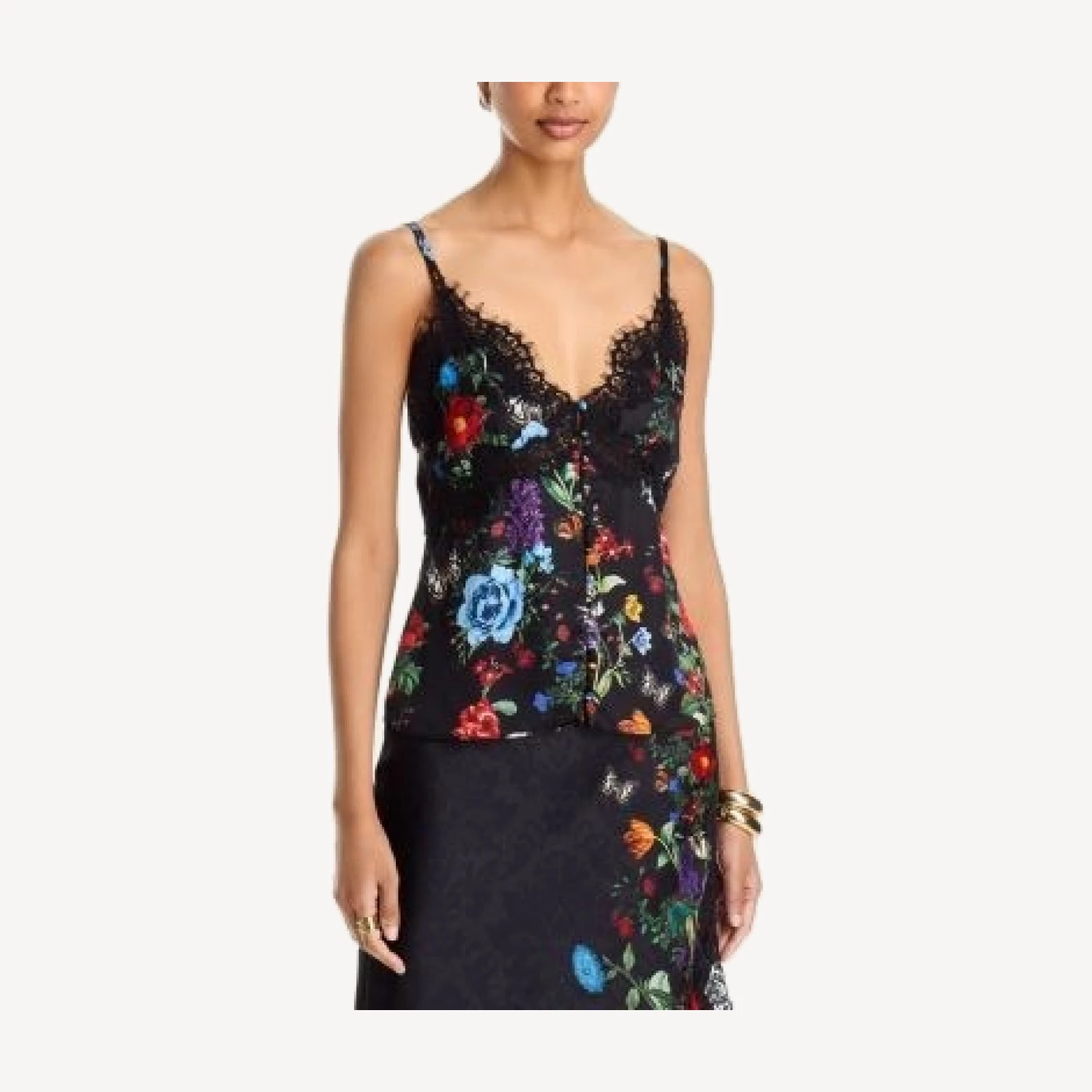Alice and Olivia Melodie Lace Trim Button Front Camisole