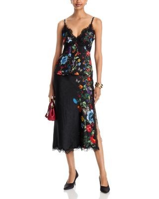 Alice and Olivia Maeve Lace Trim Midi Slip Skirt