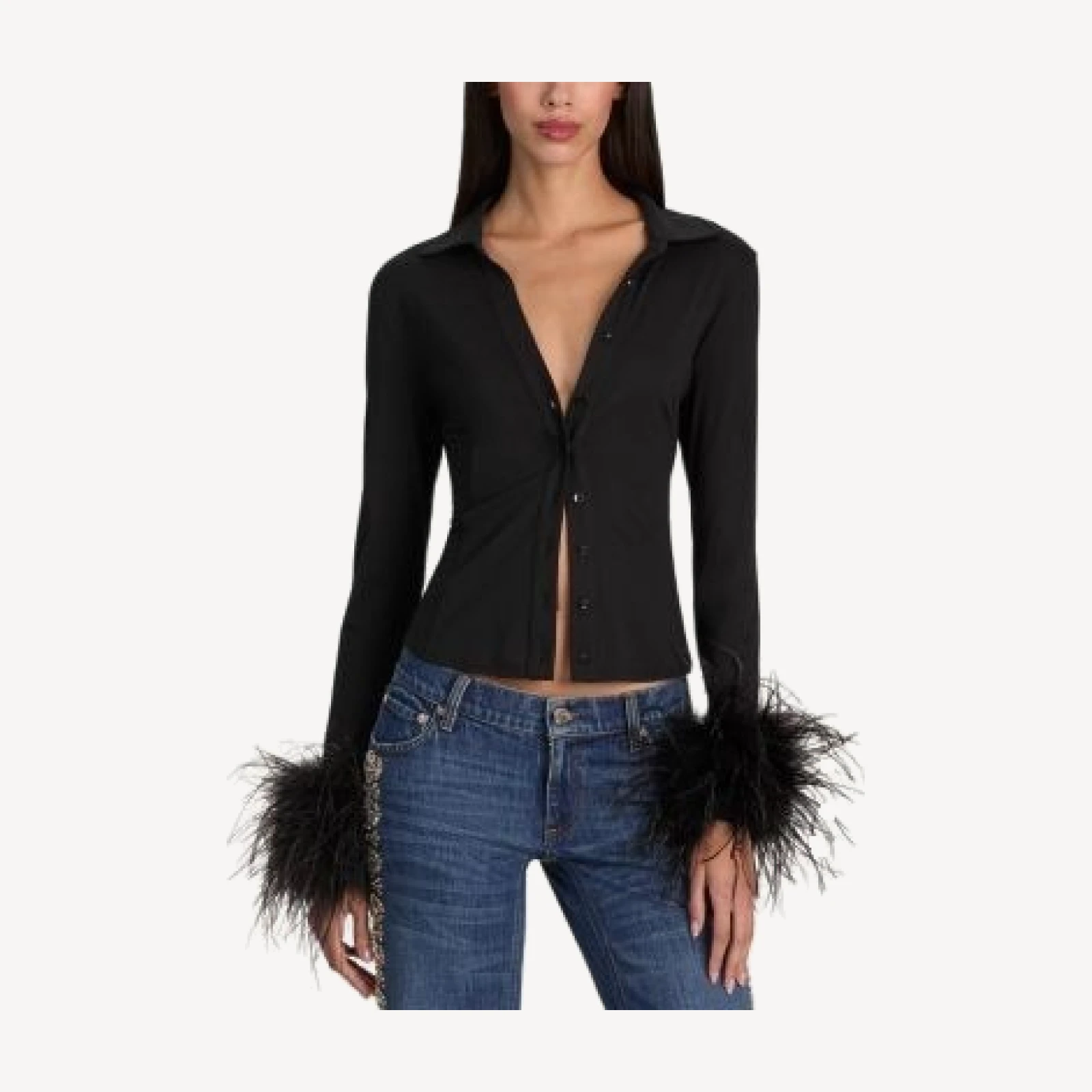 Alice and Olivia Freya Fitted Feather Cuff Shirt