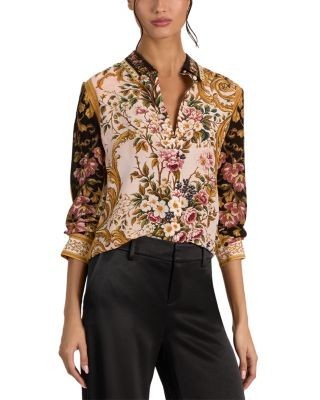 Alice and Olivia Willa Silk Long Sleeve Blouse