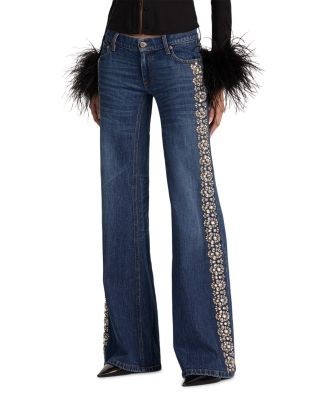 Alice and Olivia Emryn Ultra Low Rise Embellished Relaxed Flare Jeans in Georgetta Vintage Blue