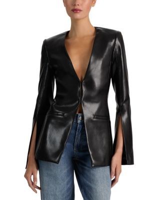 Alice and Olivia Venita Faux Leather Slim Fit Collarless Blazer