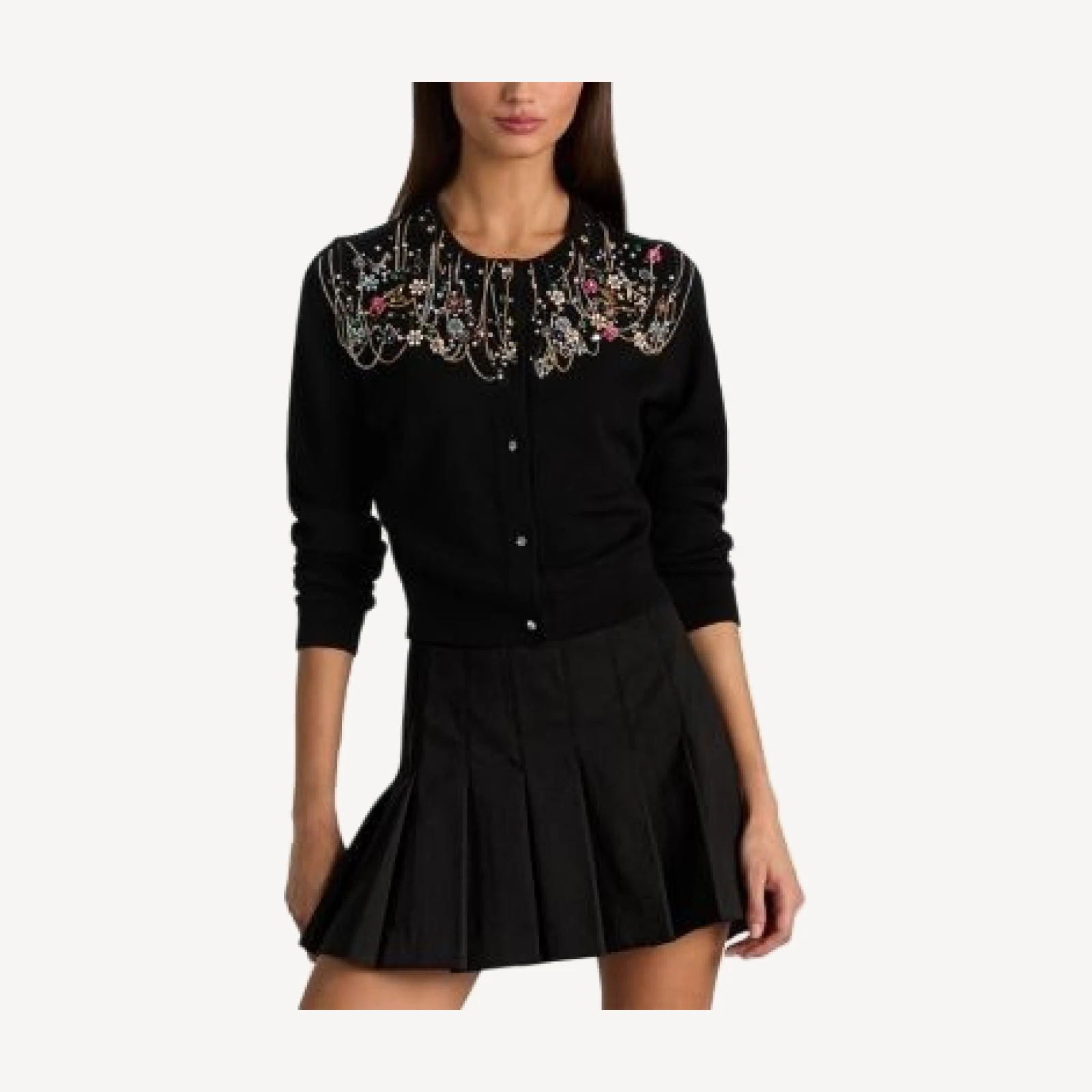 Alice and Olivia Dollie Wool Blend Embellished Cardigan