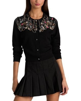 Alice and Olivia Dollie Wool Blend Embellished Cardigan