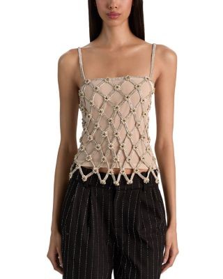 Alice and Olivia Giada Cotton Embellished Cropped Top