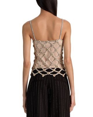 Alice and Olivia Giada Cotton Embellished Cropped Top