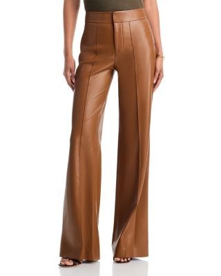 Alice and Olivia Dylan High Waist Wide Leg Pants in Ecru Vegan Leather