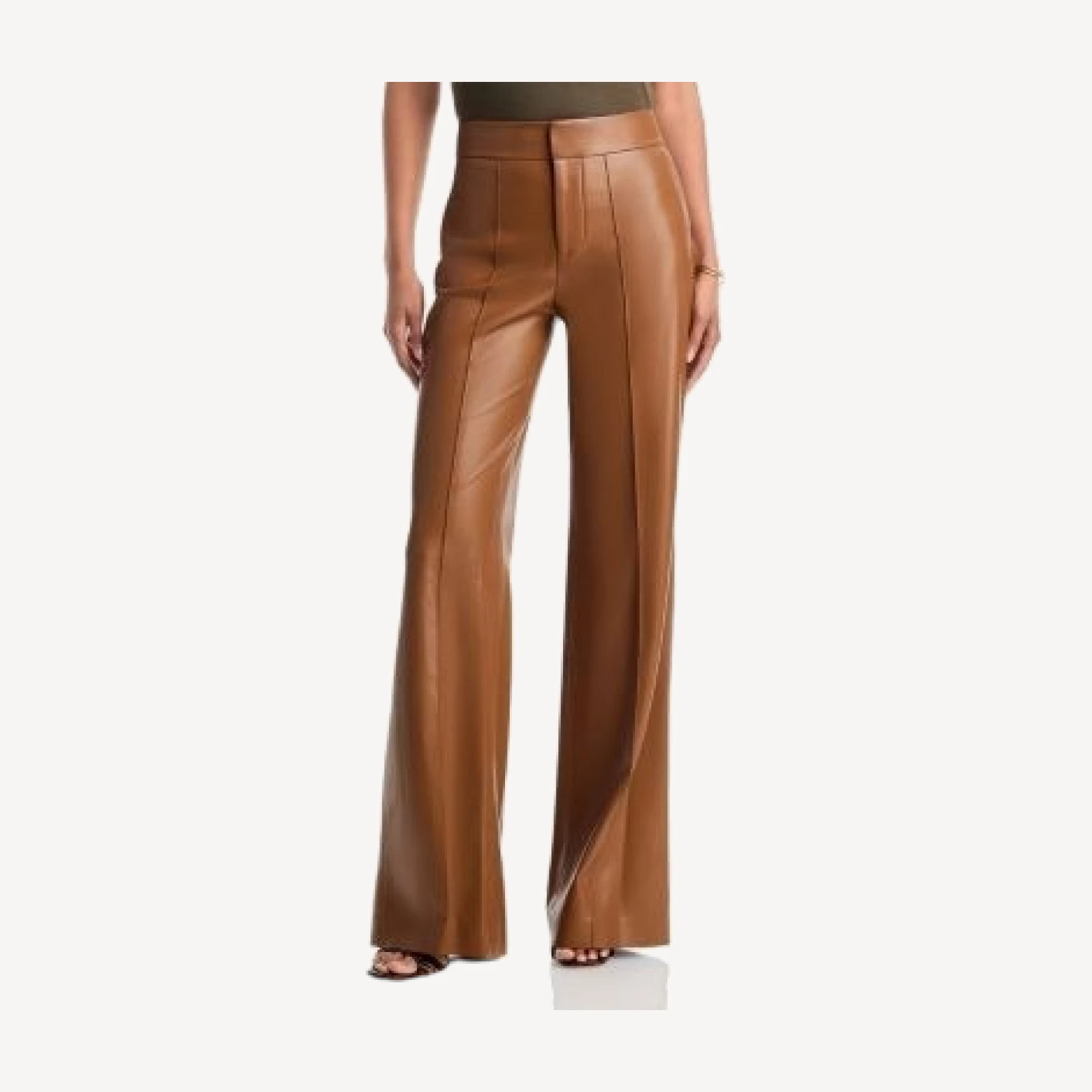 Alice and Olivia Dylan High Waist Wide Leg Pants in Ecru Vegan Leather