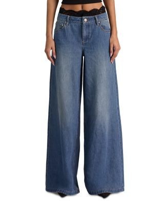 Alice and Olivia Ian Cotton Low Rise Wide Leg Jeans in Brooklyn Blue