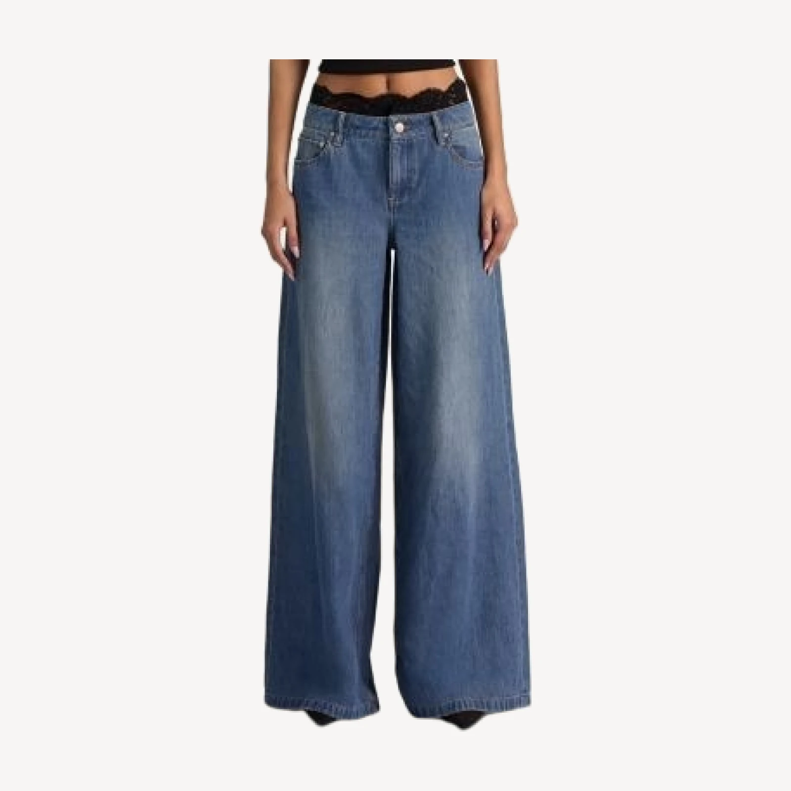 Alice and Olivia Ian Cotton Low Rise Wide Leg Jeans in Brooklyn Blue