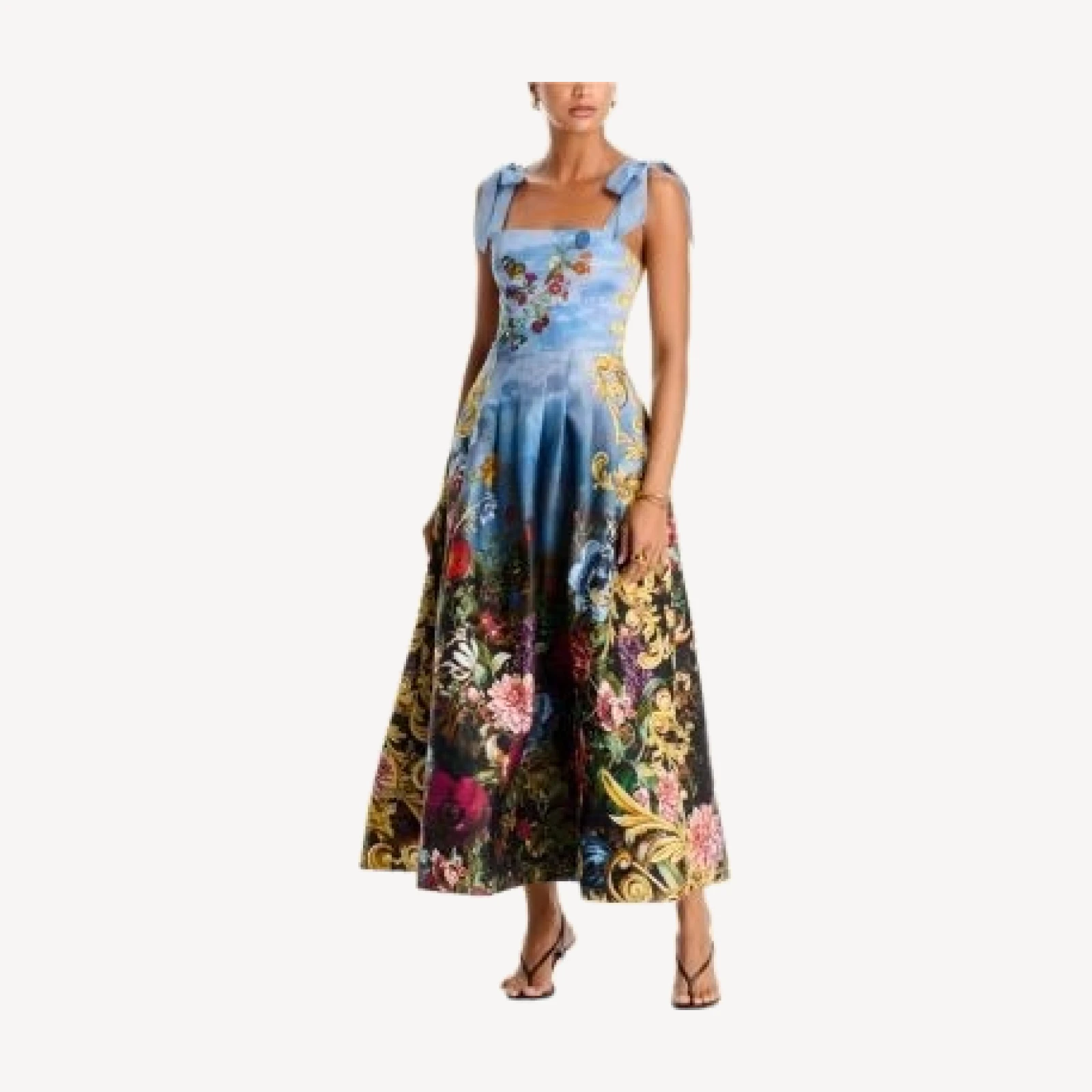 Alice and Olivia Hana Cotton Stretch Pleated Waist Bow Strap Dress