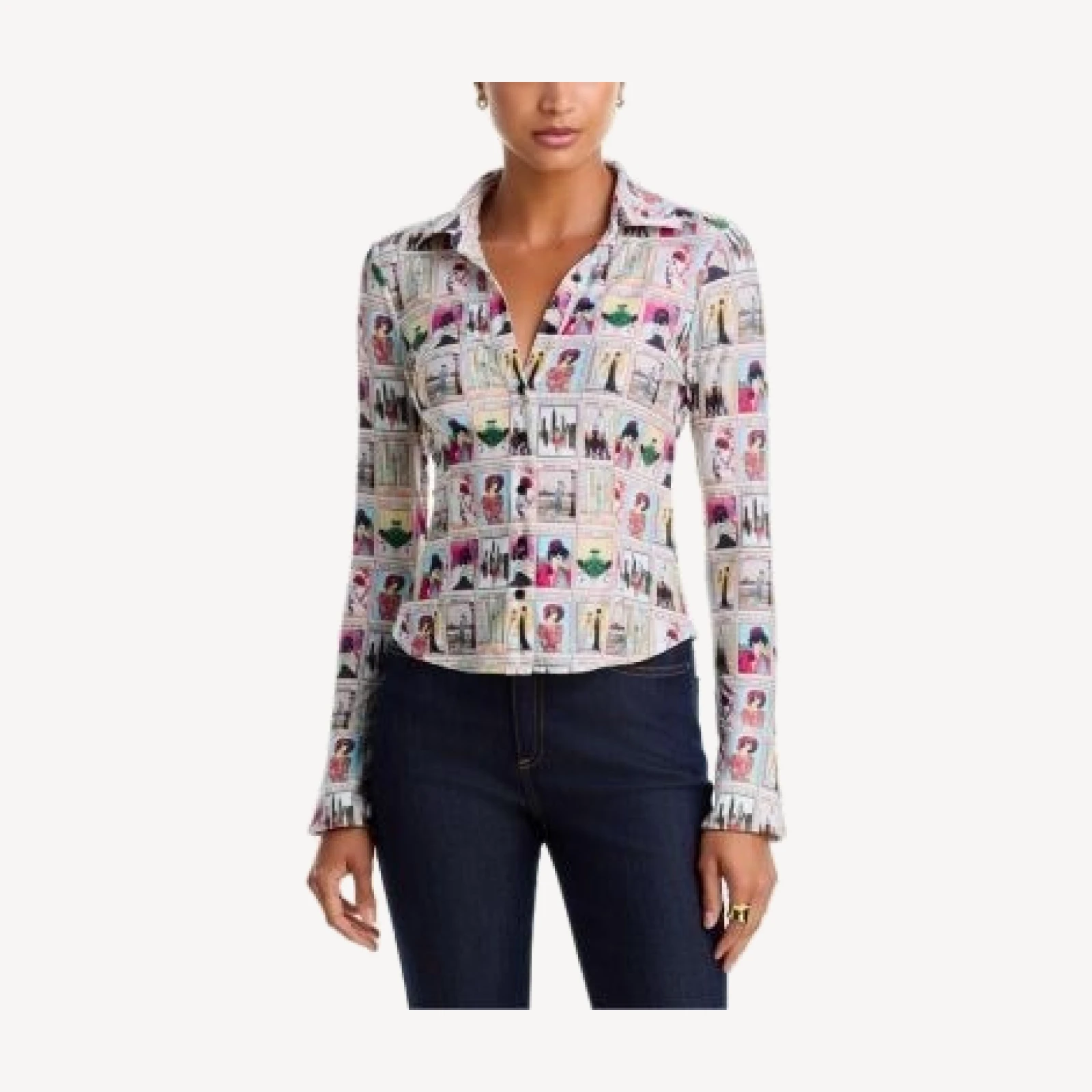 Alice and Olivia Freya Staceface Fitted Nipped Waist Button Down Top
