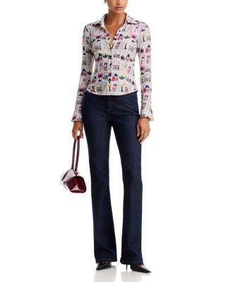 Alice and Olivia Freya Staceface Fitted Nipped Waist Button Down Top