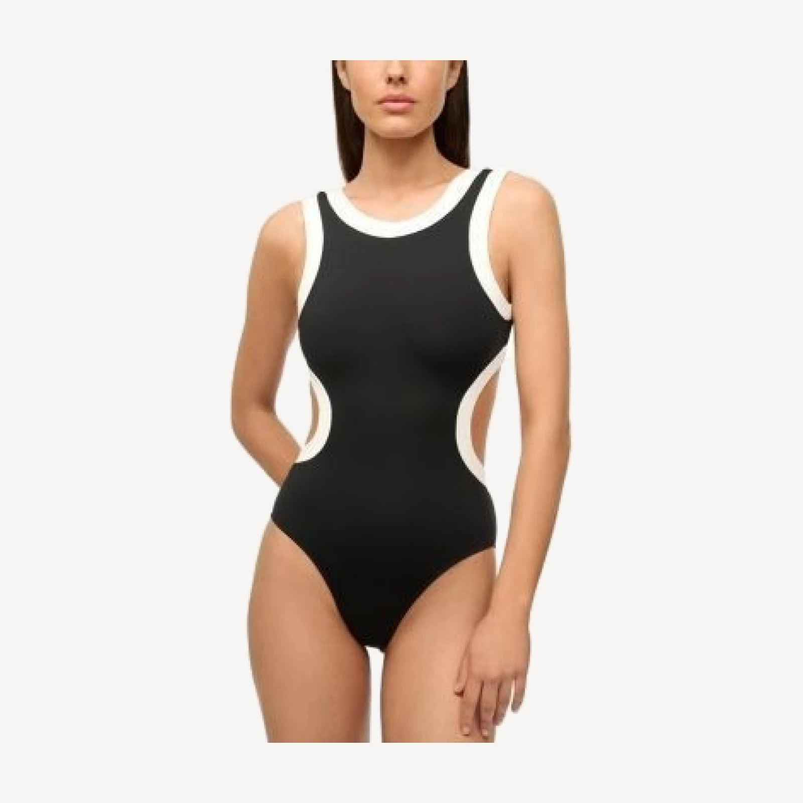Staud Dolce One Piece Swimsuit in Black/White