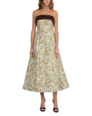 Staud Kennedy Faux Fur Trim Midi Dress