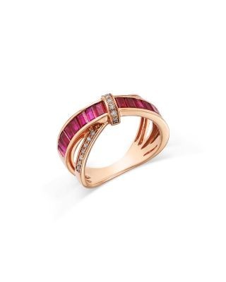 Bloomingdale's Fine Collection Ruby & Diamond Crossover Statement Ring in 14K Rose Gold