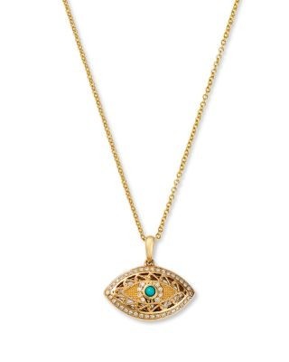 Bloomingdale's Fine Collection Turquoise & Diamond Evil Eye Pendant Necklace in 14K Yellow Gold, 18