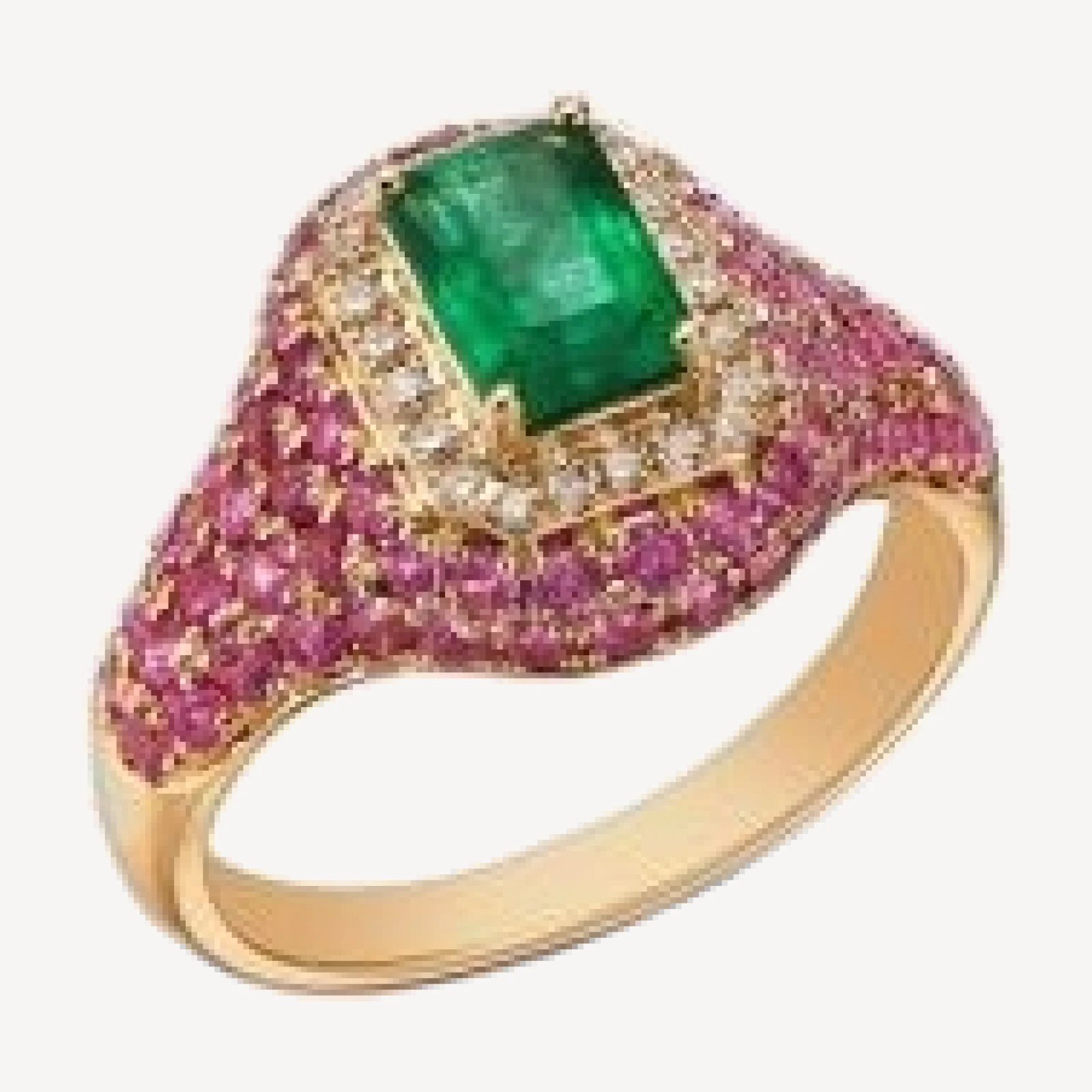 Bloomingdale's Fine Collection Emerald, Pink Sapphire & Diamond Pinky Ring in Yellow Gold